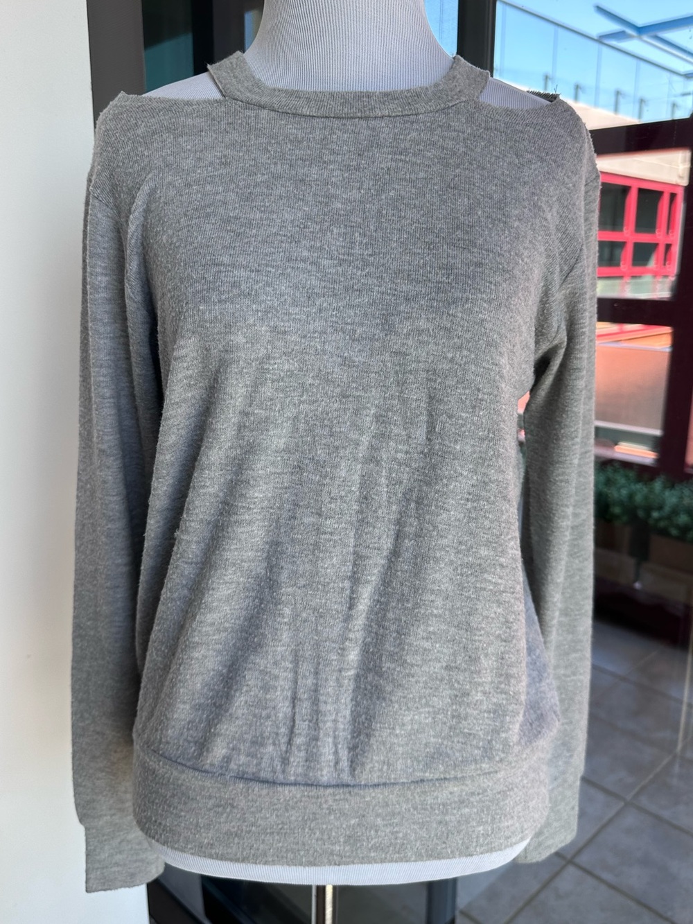 LNA Gray Cutout Shoulder Pullover